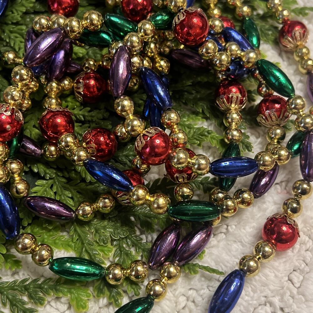 Set of 2 Faux Mercury Glass Plastic Bead Multi Christmas Garland Total 216”/18ft